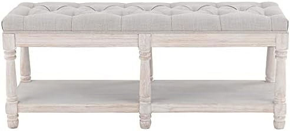 Gray Tufted Wood Entryway Bench H59961