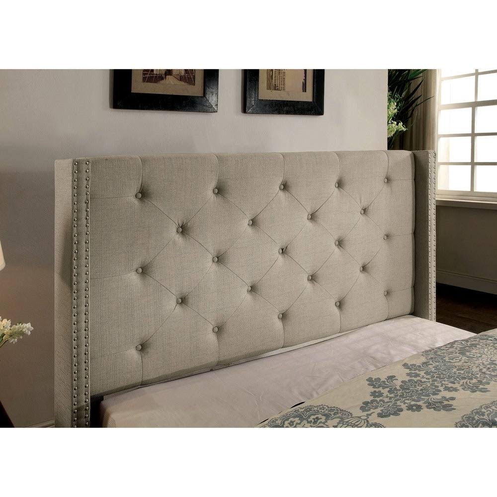 Queen Warm Grey Linen-Like Platform Bed P726517