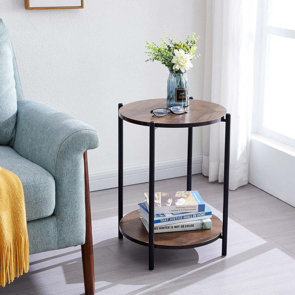 White Marble 2-Tier Square Side End Table with Storage Shelf G3408