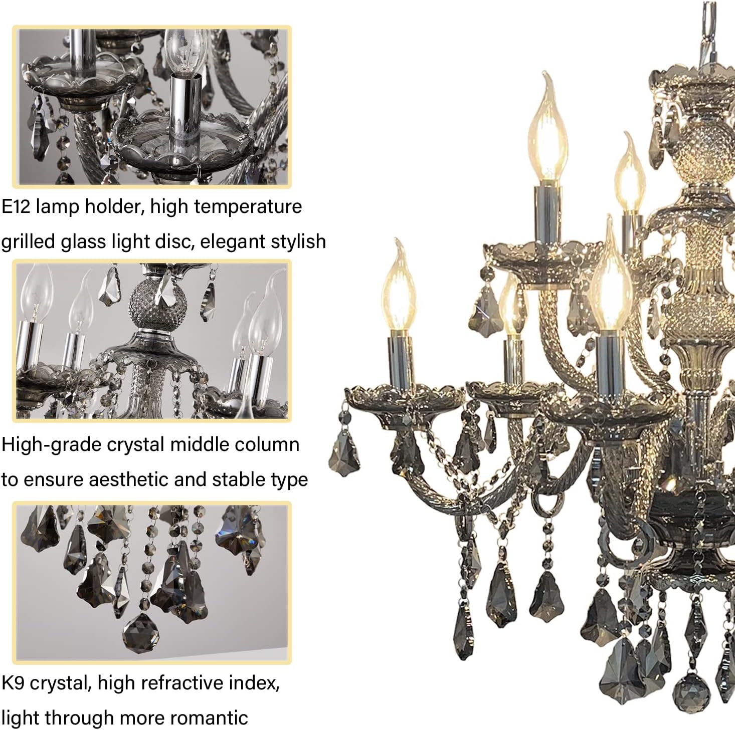 K9 Crystal Chandelier, Double Layer 9 Light Pendant Light Fixture U993