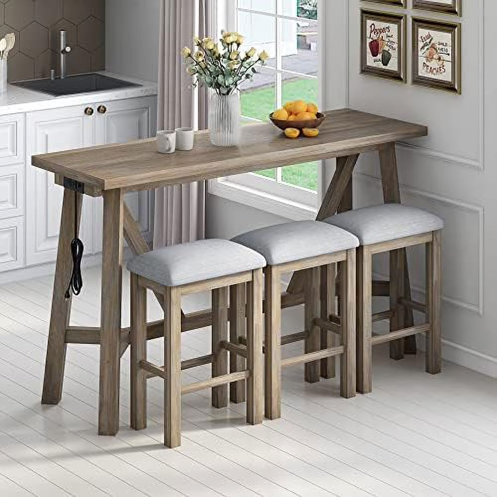 4 Piece Dining Table Set with Power Outlet and 3 Stools V43477