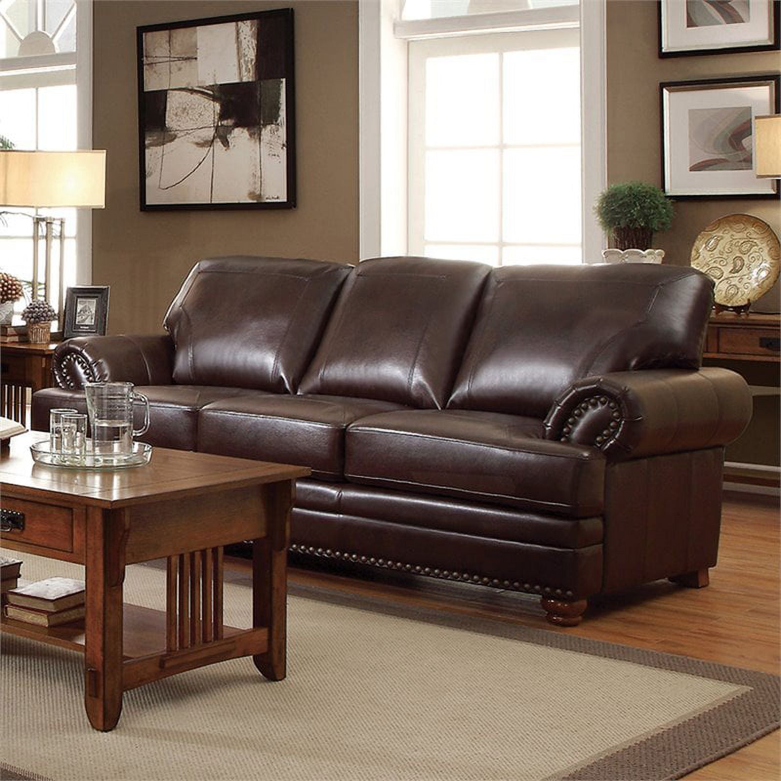 Brown Faux Leather Sofa with Rolled Arms V141224