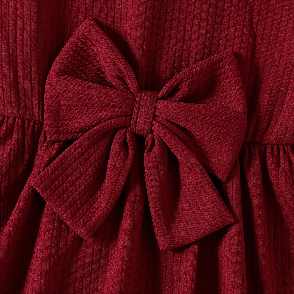 Red 3D Bowknot Long Sleeve Dress K381