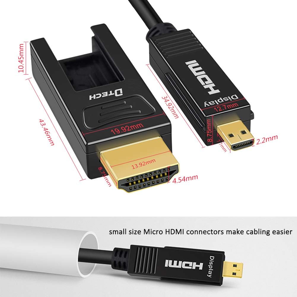 Fiber Optic HDMI Cable 50 Feet Ultra HD 4K 60Hz 18Gbps High Speed with Dual Micro HDMI and Standard HDMI Connector D761294