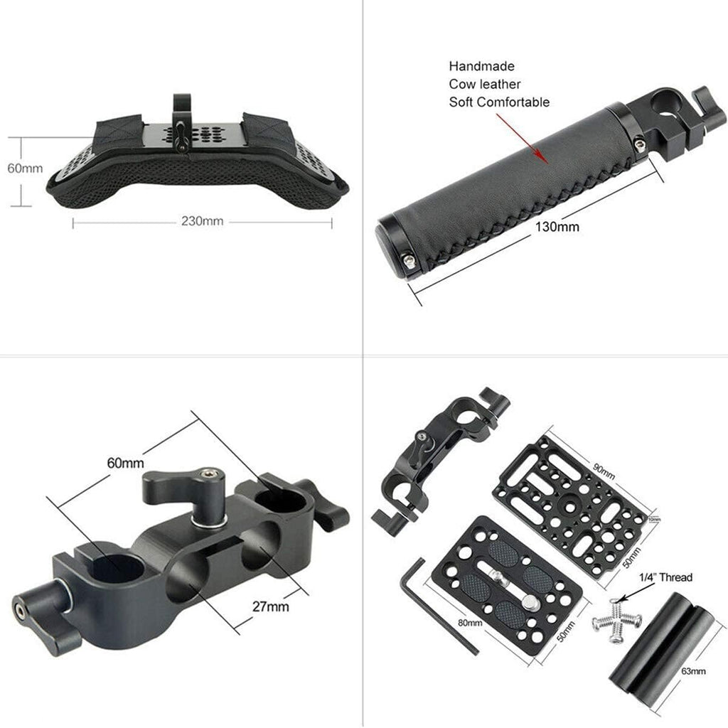 15mm Shoulder Pad Rig Support System with Riser Base Plate Mount, 15mm Rod and Handle Grips for DSLR Camera Y8373