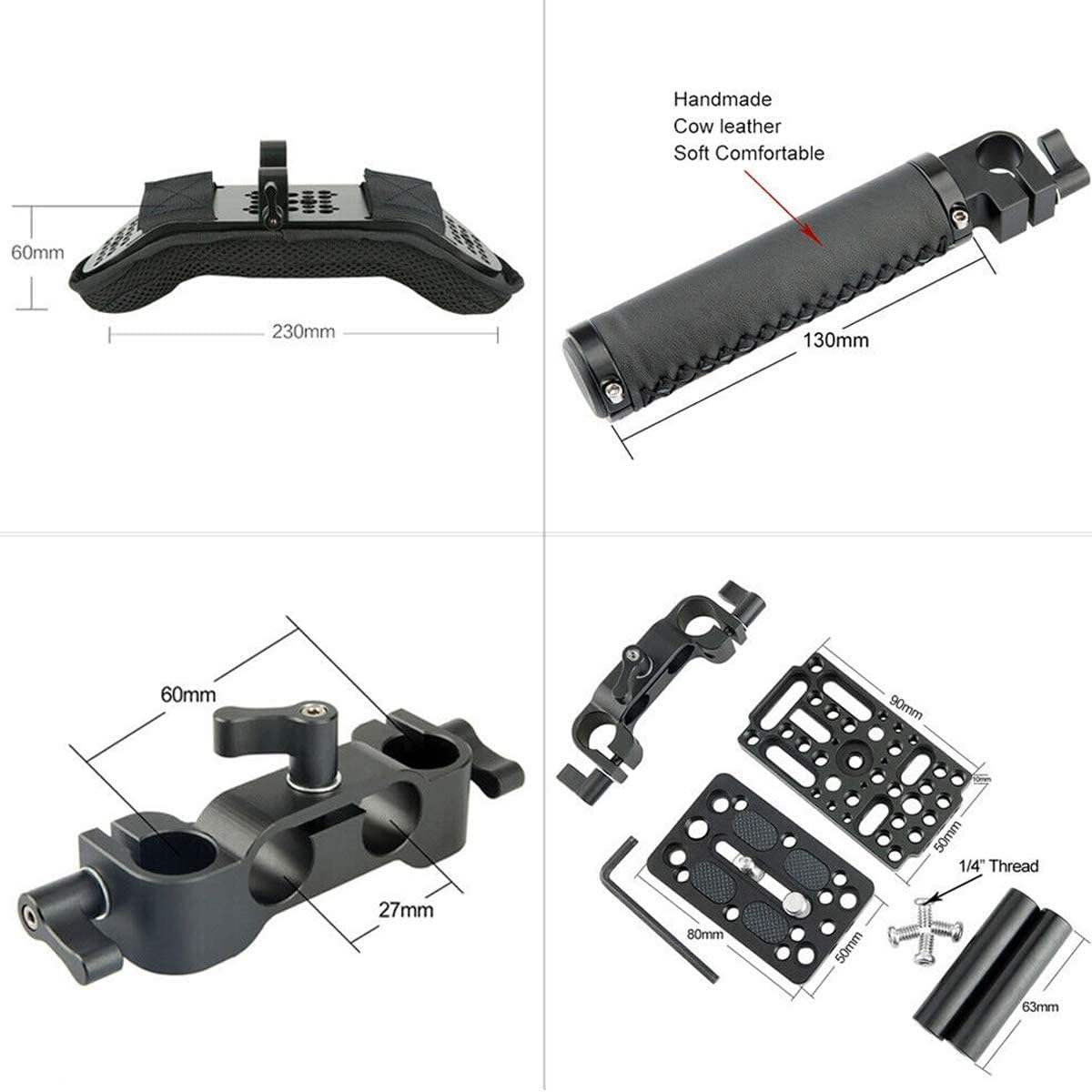 15mm Shoulder Pad Rig Support System with Riser Base Plate Mount, 15mm Rod and Handle Grips for DSLR Camera Y8373
