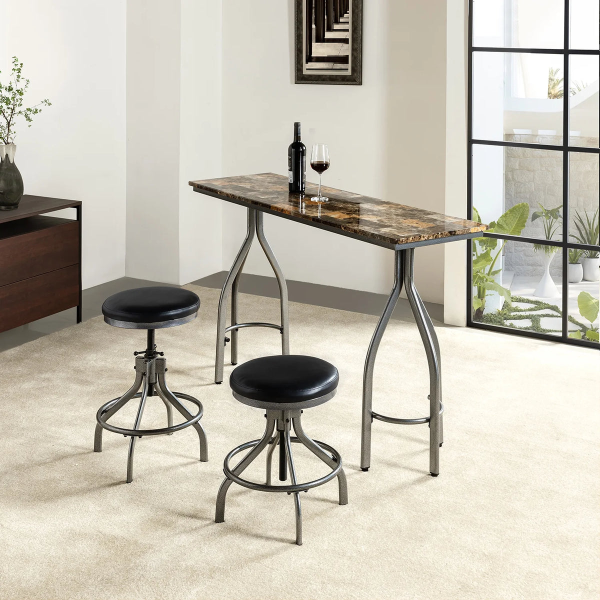3 Piece Dining Set with 2 Swivel Stools BROWN T2284