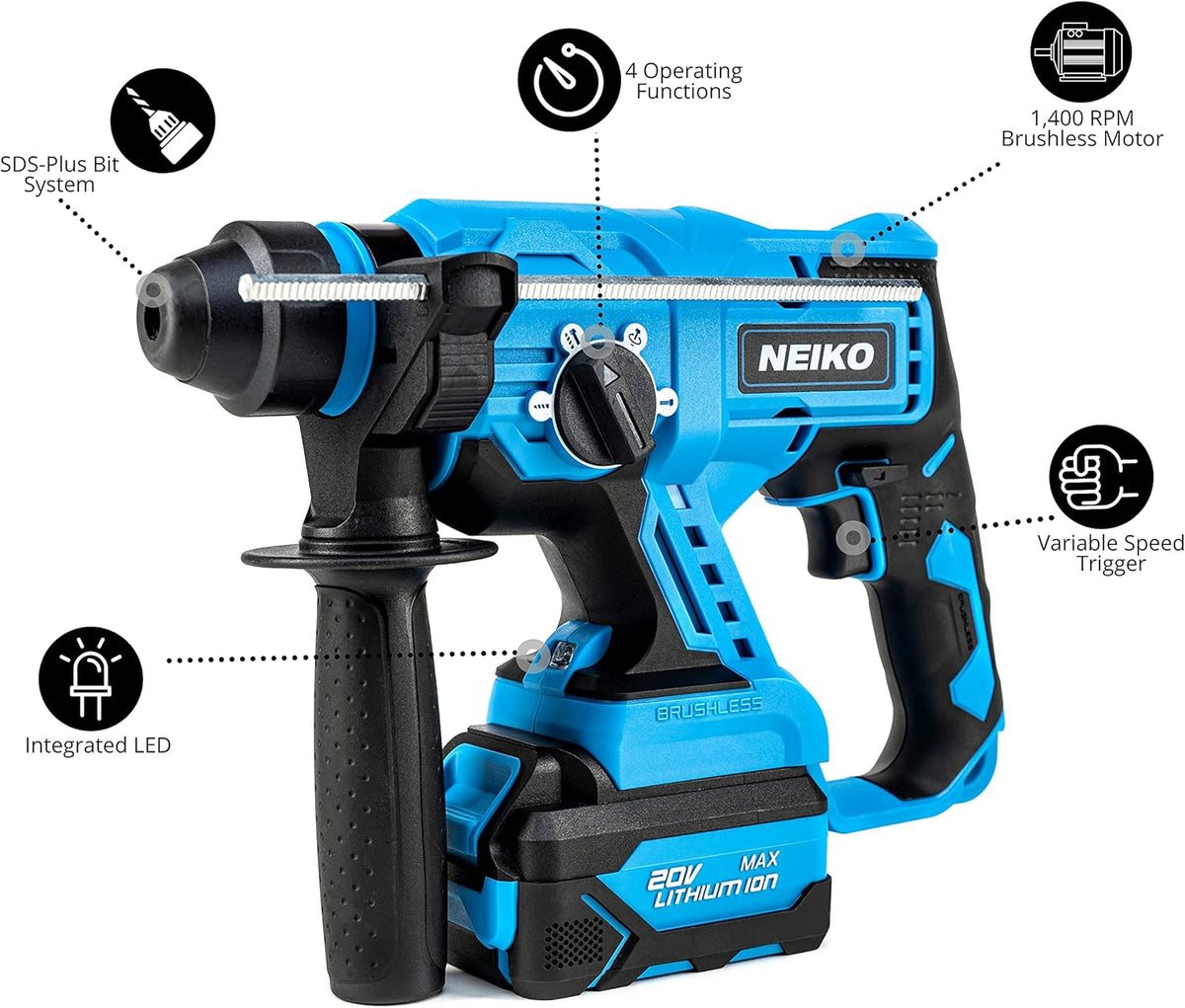 Cordless Rotary Hammer Drill with 20-Volt Li-ion Rechargeable Battery and SDS Plus Bit System S29232