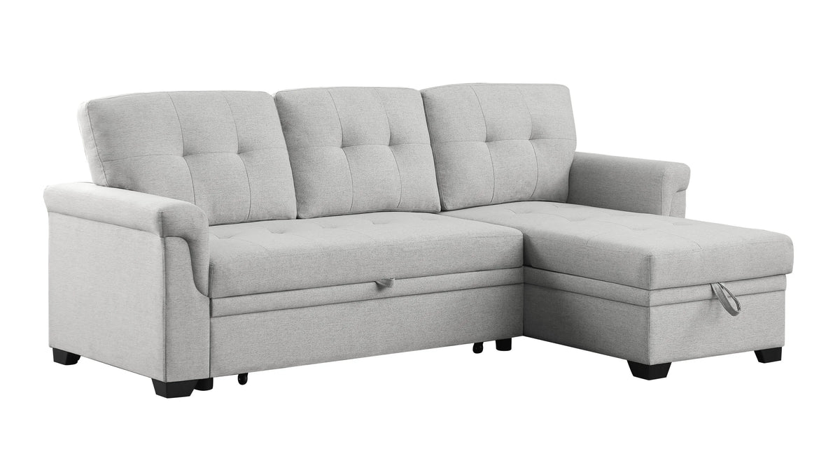 Light Gray Reversible Sleeper Sectional Sofa with Storage Chaise X9089