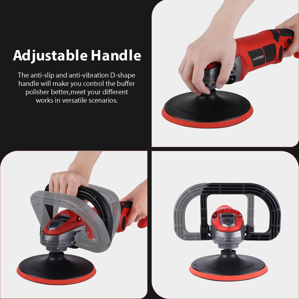 7-Inch Rotary Buffer Polisher, 10Amp Variable Speed Car Polisher, D Shape Detachable Handle, Wool Polishing Wheel D9895