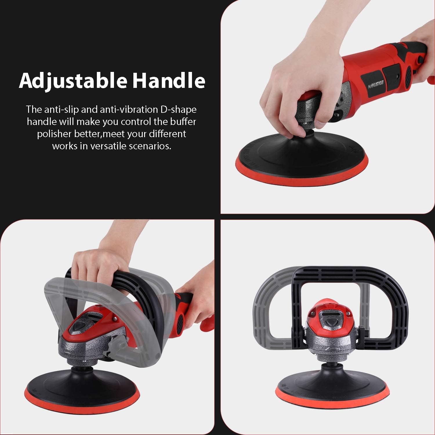 7-Inch Rotary Buffer Polisher, 10Amp Variable Speed Car Polisher, D Shape Detachable Handle, Wool Polishing Wheel D9895