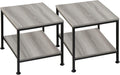 20 Inch 2 Tiers Square End Table with Metal Frame, Rustic Grey Side Table J479