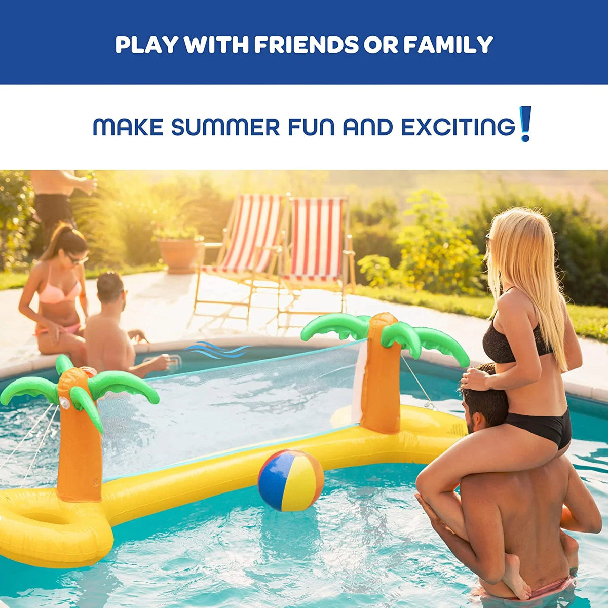 Giant Inflatable Palm Tree Volleyball Net Set with Ball, 12 ft Long F608915