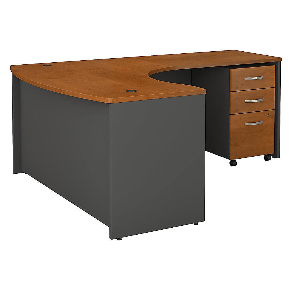 Natural Cherry Bow Front L Shaped Desk with 3 Drawer Mobile File Cabinet Z483010