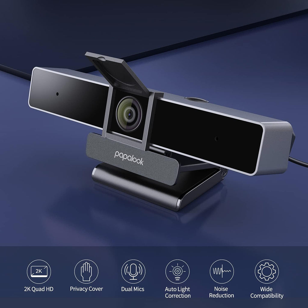 2K Ultra HD Zoomable Webcam with Dual Microphone and Privacy Cover G44155