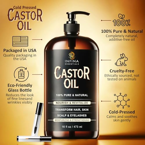 16 fl oz Cold Pressed Castor Oil in Glass Bottle E80067
