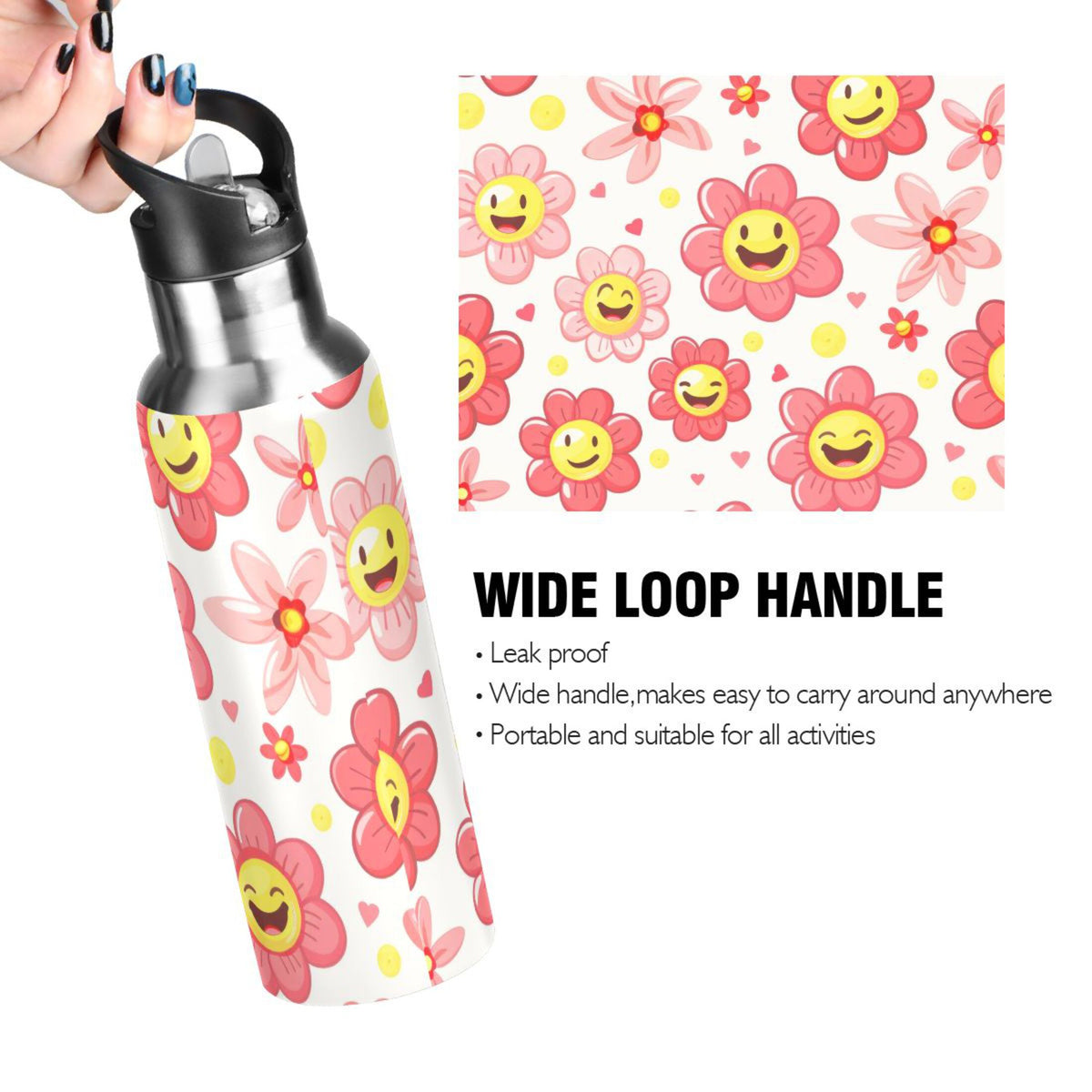 Pink Insulated Stainless Steel Water Bottle with Straw Lid 20 oz N8896