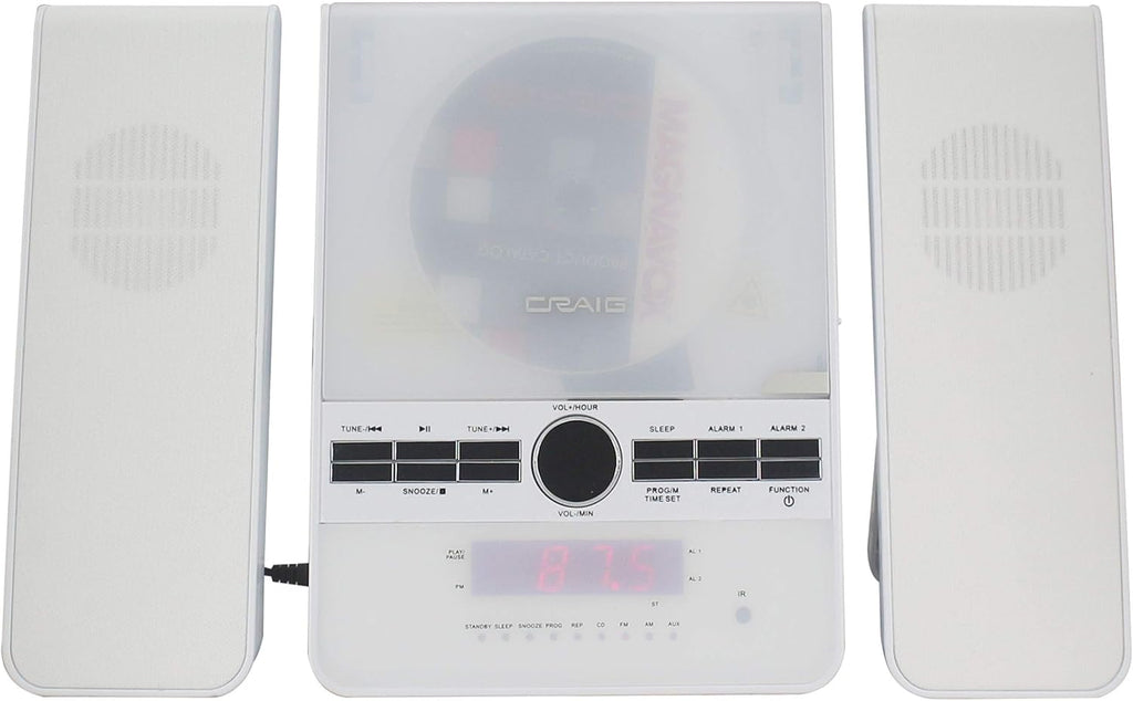 3-Piece Vertical CD Stereo Shelf System with AM/FM Radio, Bluetooth, Remote Control in Silver O284126
