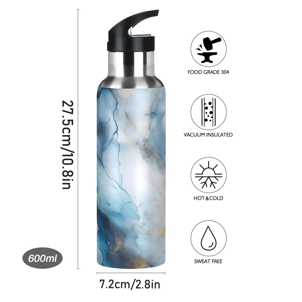 Blue Marble Stainless Steel Insulated Water Bottle with Straw Lid B997628