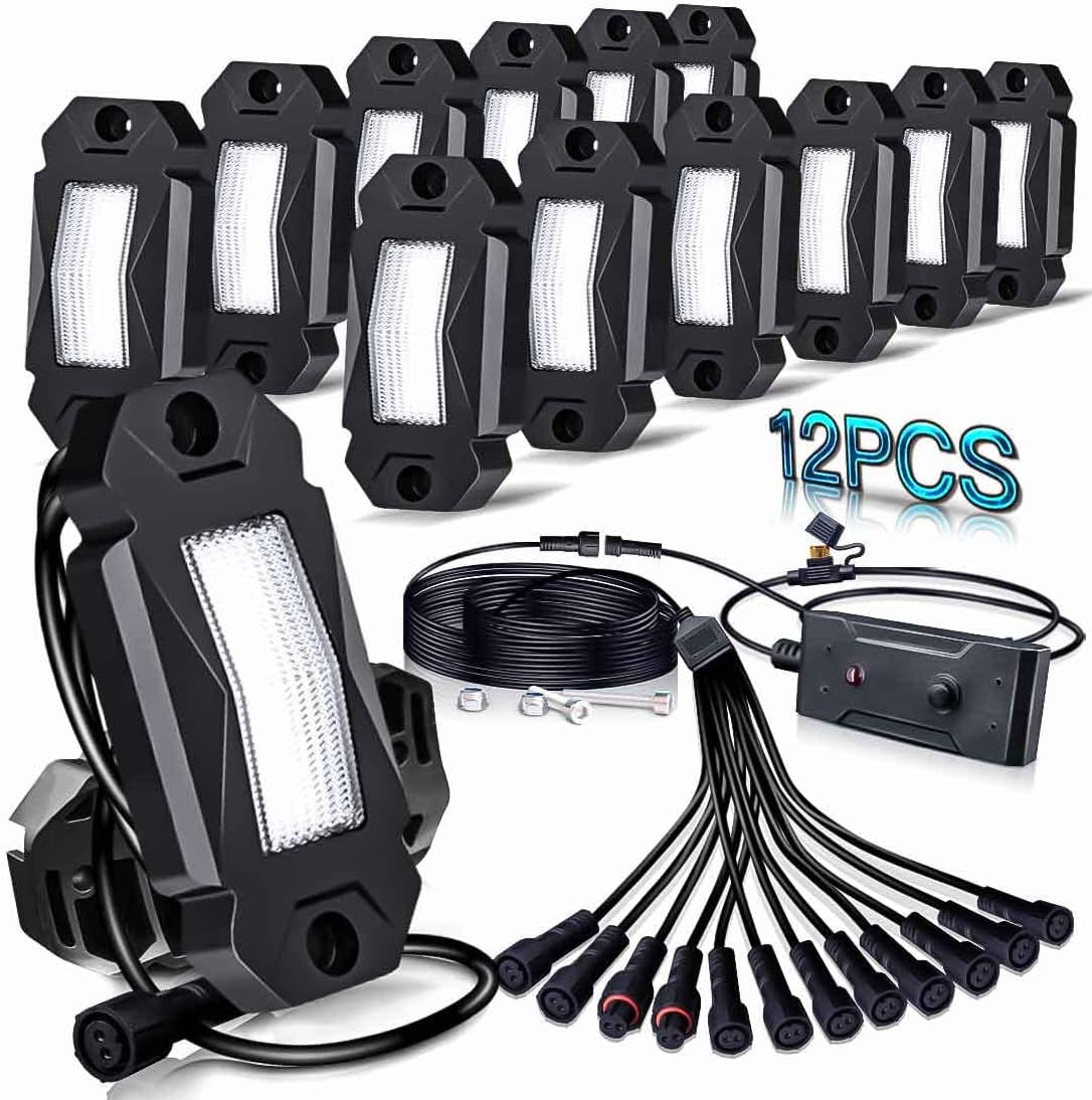 White LED Rock Lights 4 Pods with Switch Wire Harness M901