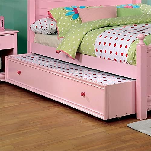 Pink Wood Panel Kids Full Bed with Trundle A96740