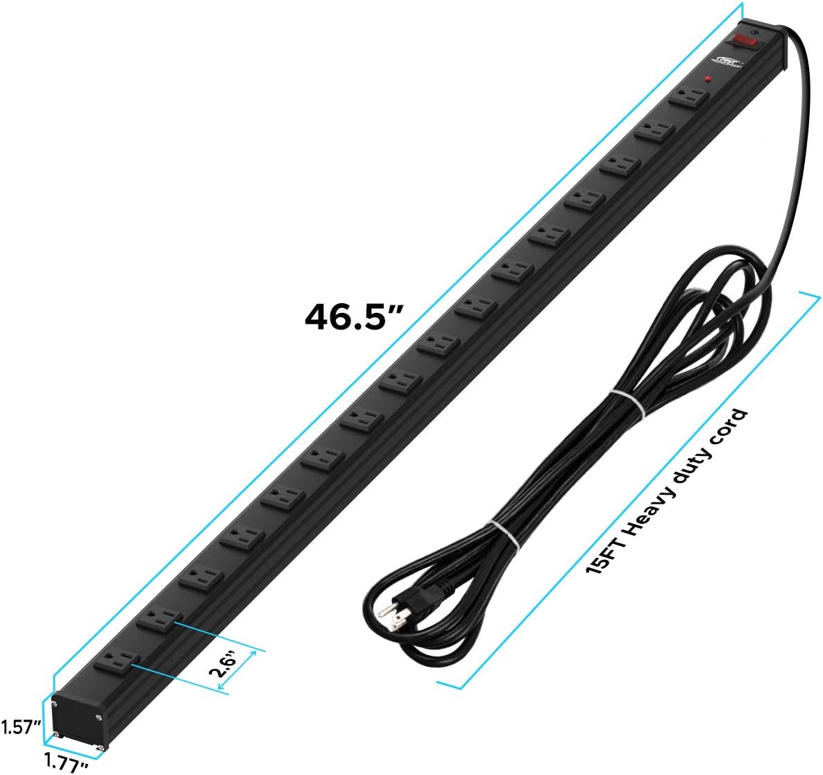 16-Outlet Surge Protector Power Strip with Circuit Breaker, 15 Feet, Pack of 2 B12286