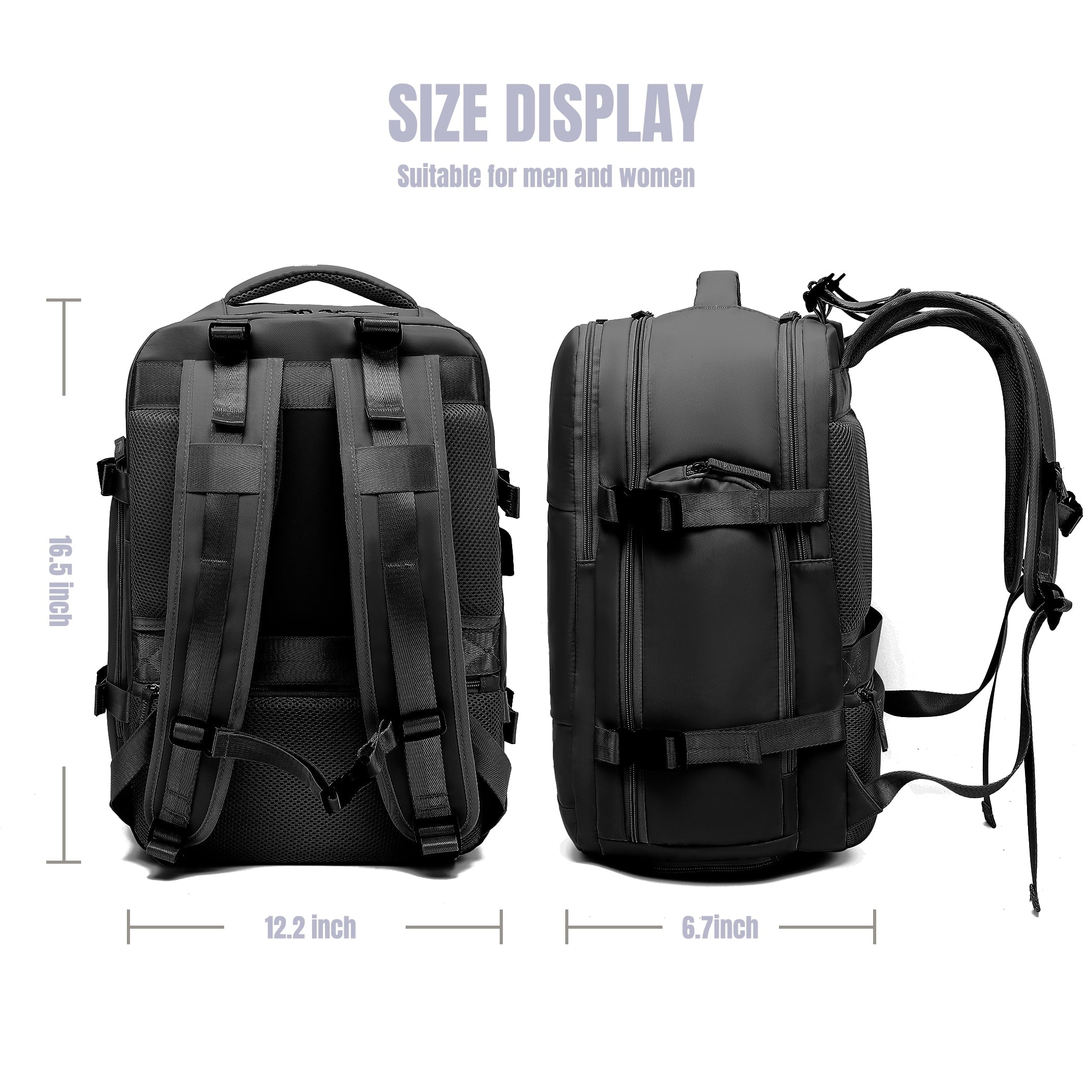 Black Waterproof Laptop Travel Backpack with USB Charging Port A305
