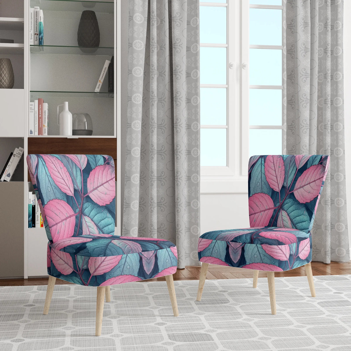 Upholstered Traditional Accent Chair and Floral Arm Chair C2579