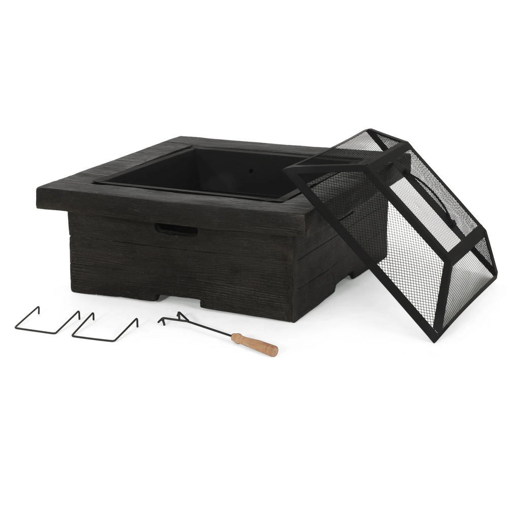 Gray Concrete Square Fire Pit O96828