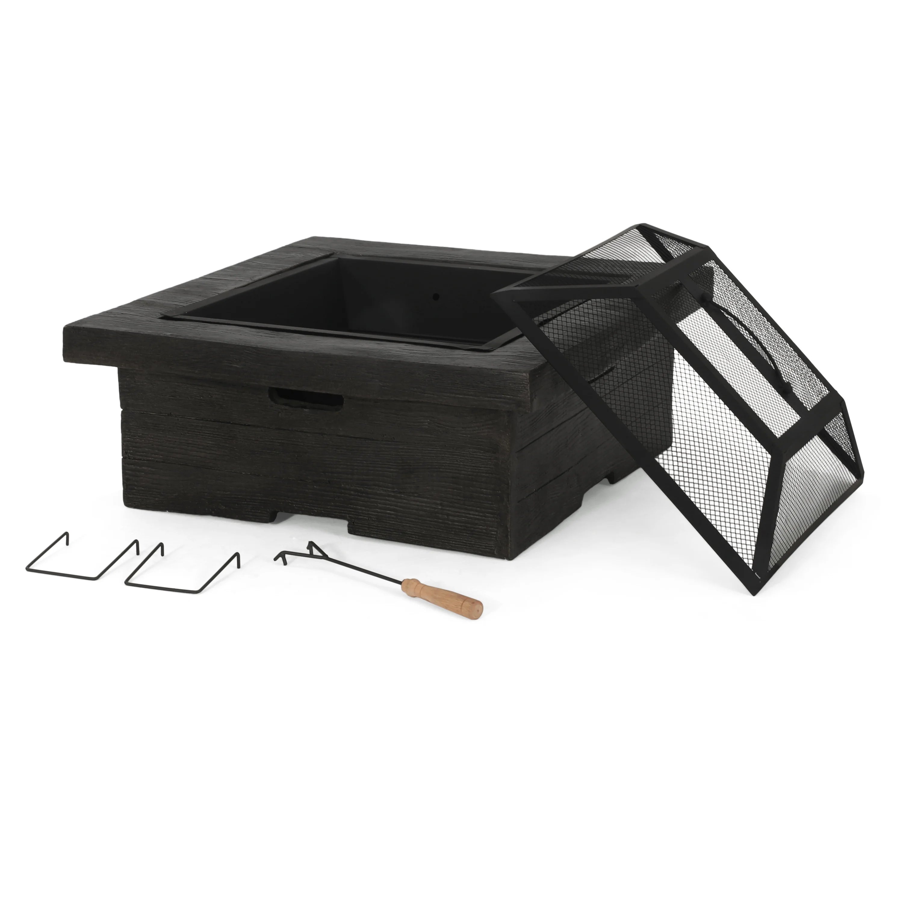 Gray Concrete Square Fire Pit O96828