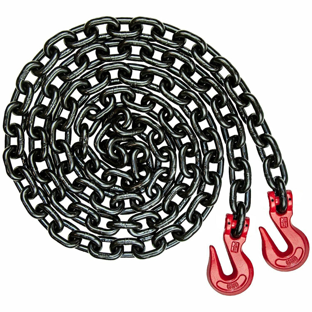 Grade 80 Black Binder Safety Chain with Grab Hooks, 3/8 x 20', 7100 lbs U3740