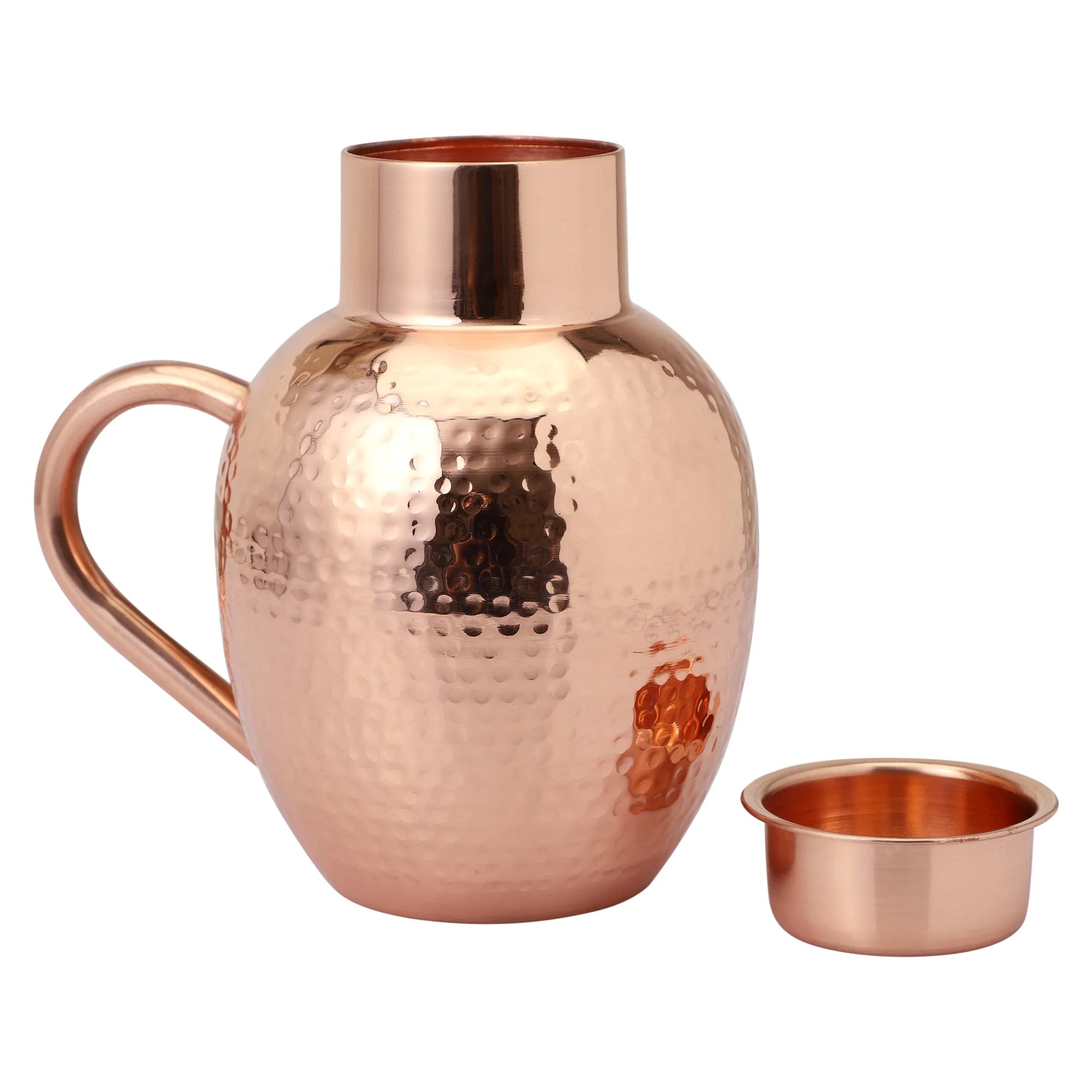 Copper Pitcher with Bowl, Hammered Jug, 50.7 US Fl Oz (1.5 Lt.) T4067
