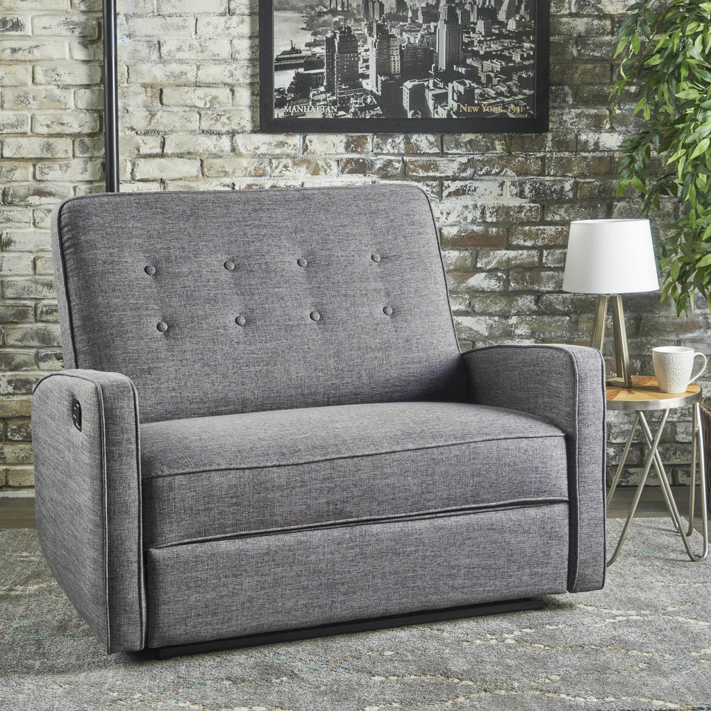 Gray Buttoned Fabric Reclining Loveseat O49381