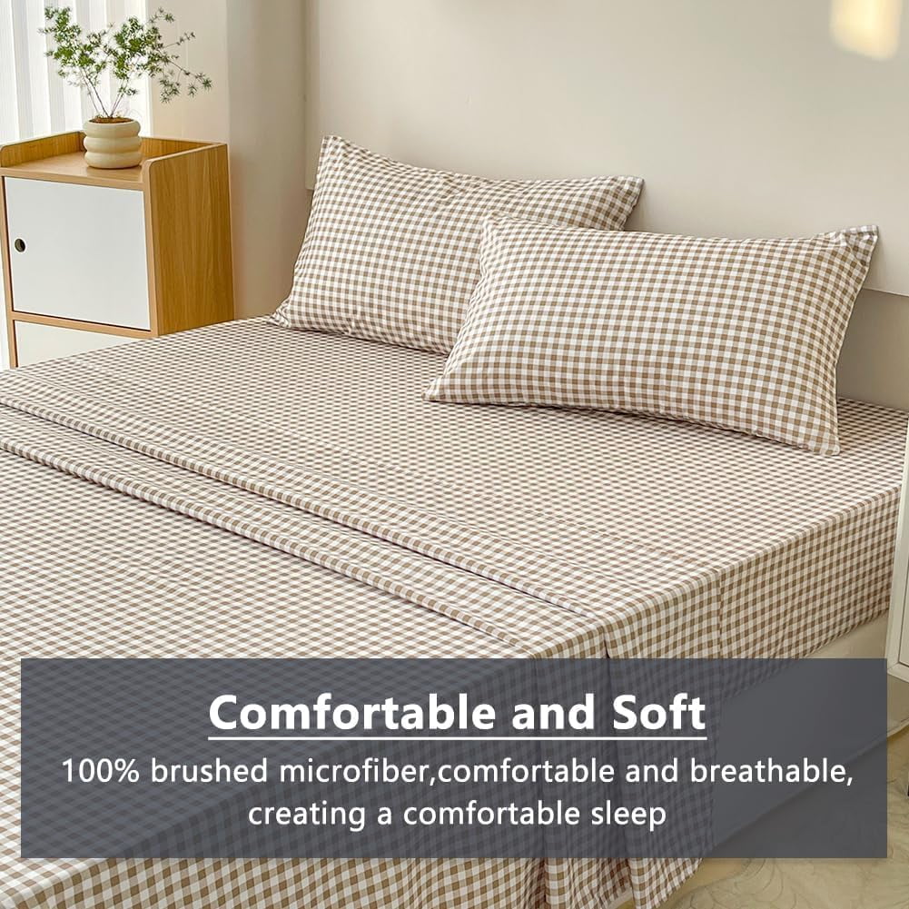 Tan Gingham Sheet Set with Deep Pockets U597417