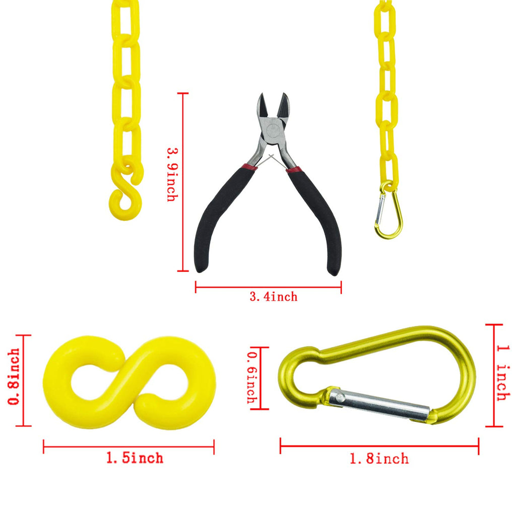 Yellow Plastic Safety Barrier Chain with 12 S-Hooks, 2 Chain Connector, Pack of 2 T657034