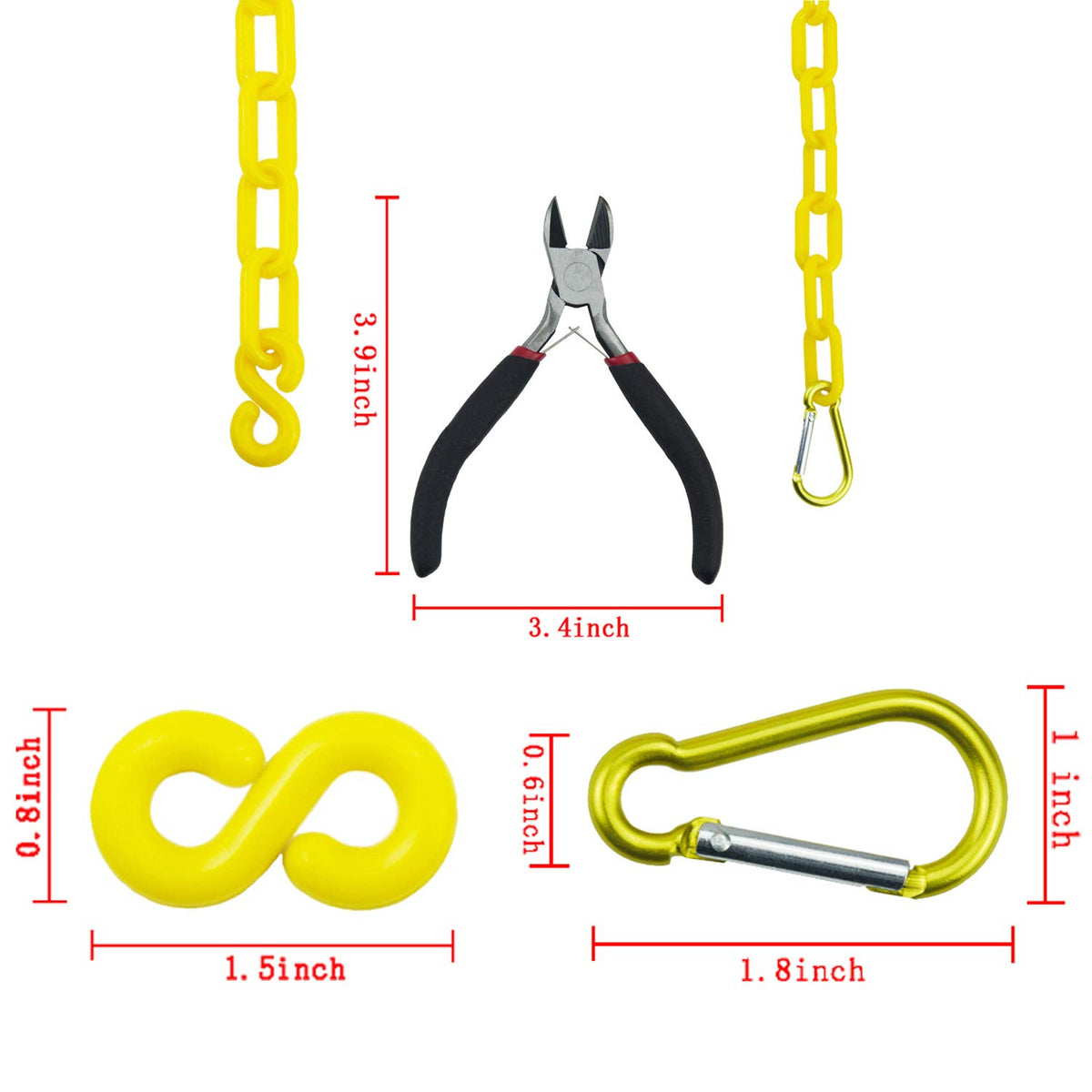 Yellow Plastic Safety Barrier Chain with 12 S-Hooks, 2 Chain Connector, Pack of 2 T657034
