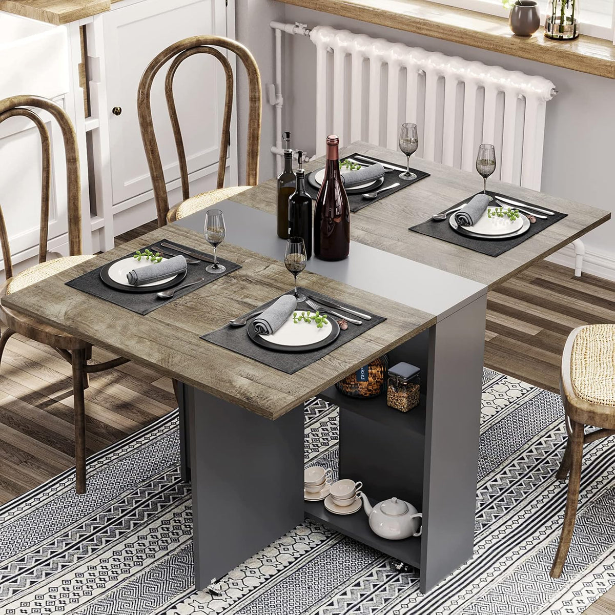 Folding Dining Table with Storage Shelves V4126