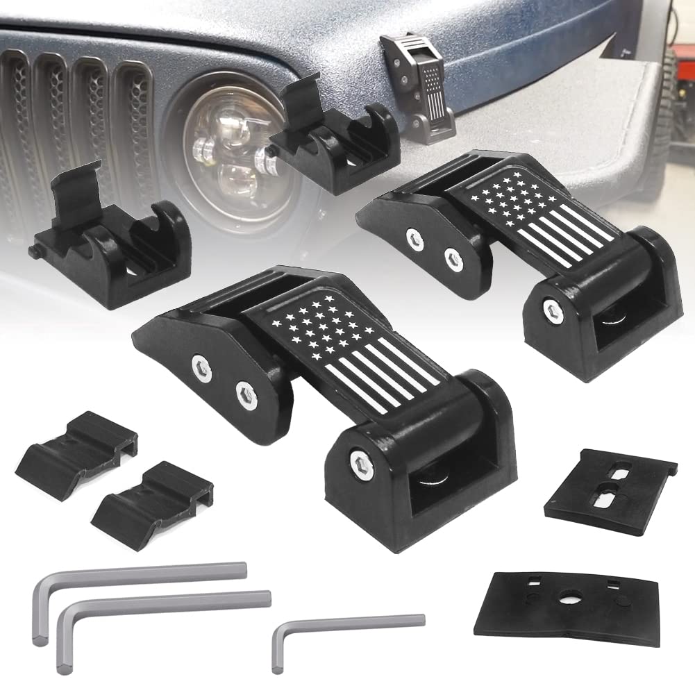 Aluminum Hood Latches Catch with U.S. Flag Style, Adjustable Kit, 1 Pair C6817