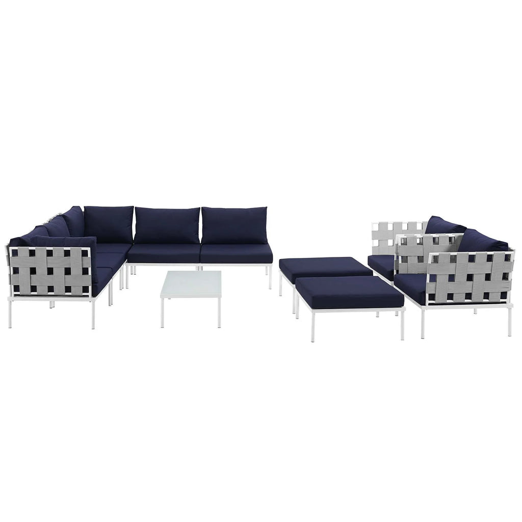 Navy Blue White 10 PCS Rattan Sectional Sofa Set B621
