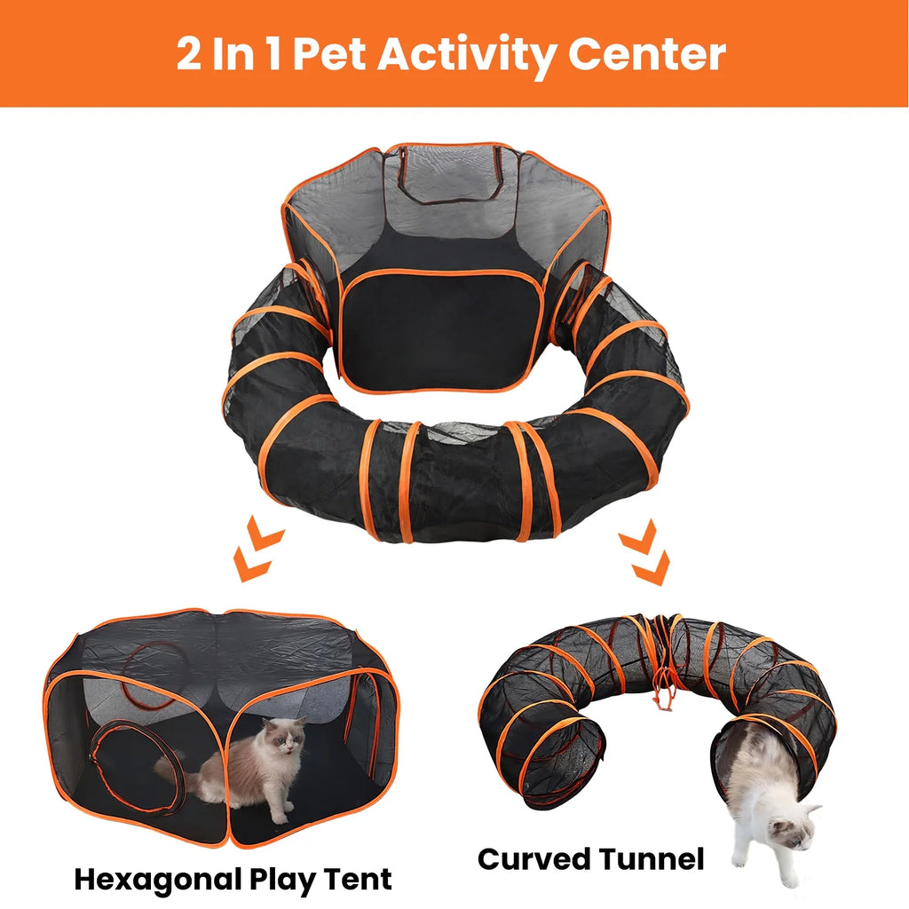 2 in 1 Foldable Pet Play Tent with Tunnel and Carry Bag, Black H9735