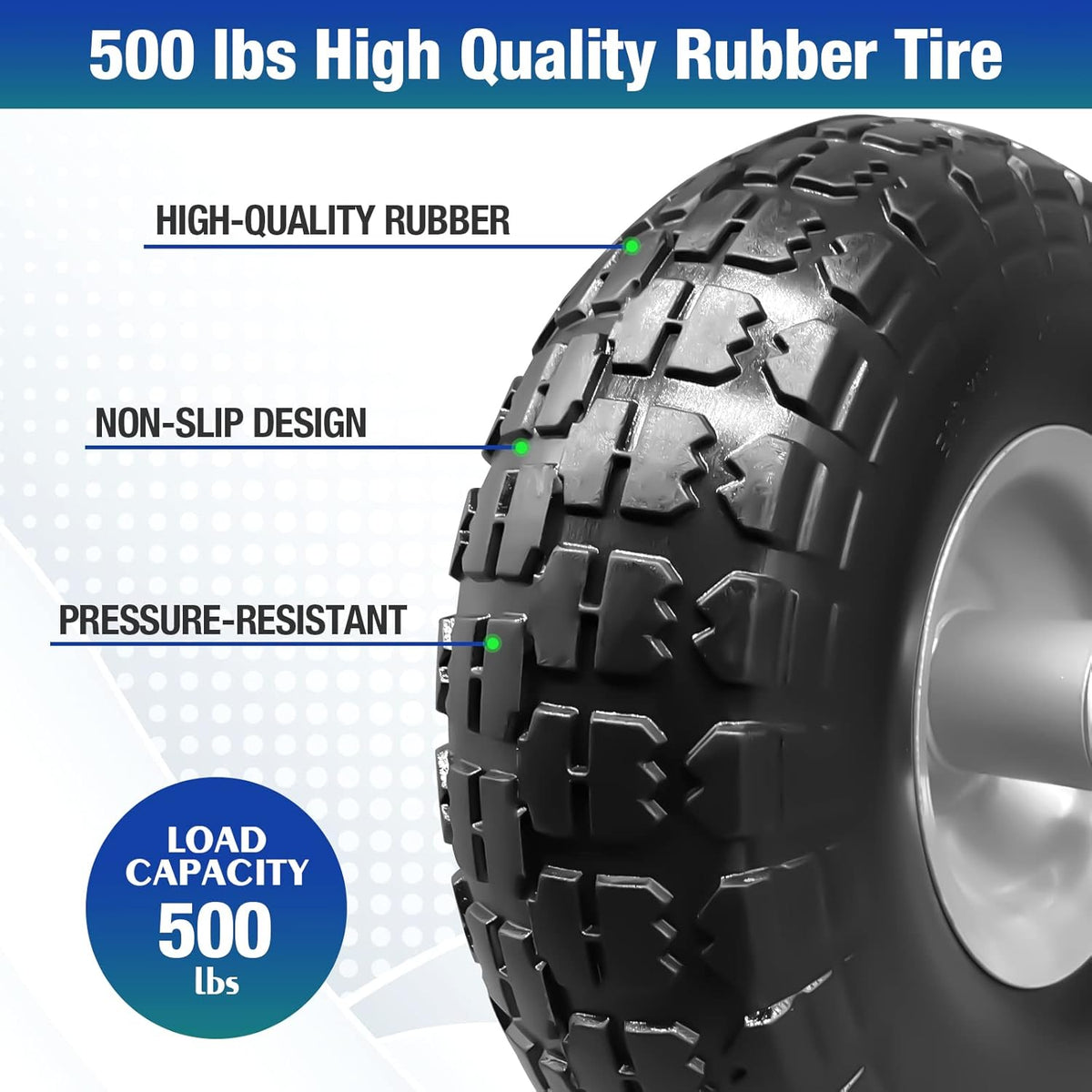 4 Pcs 10 Flat Free Tires Solid Non-inflated Tires Wheels with 5/8 Ball Bearings H333