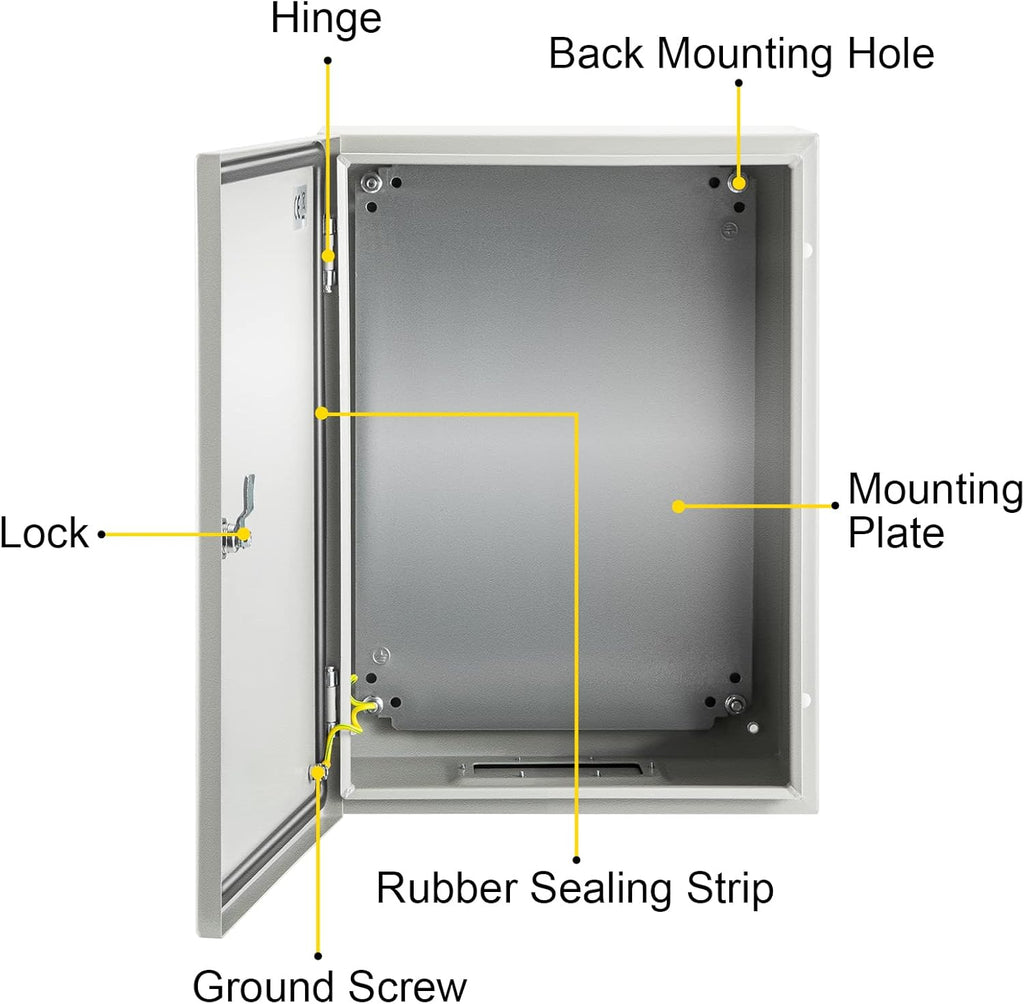 16'' ×12'' ×6'' Carbon Steel Hinged Junction Box, IP66 Waterproof & Dustproof, with Mounting Plate V292244