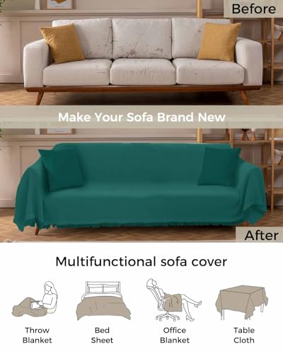 Emerald Green Solid Color 3 Cushion Sofa Covers 71"X150" O268