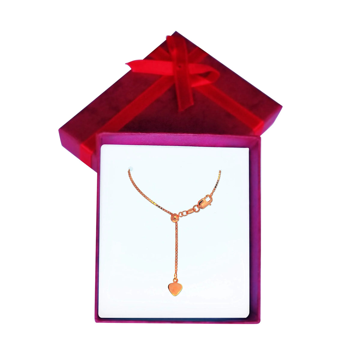 14k Solid Rose Gold 0.7mm Adjustable Box Chain 22" with Lobster Claw Clasp Z509481