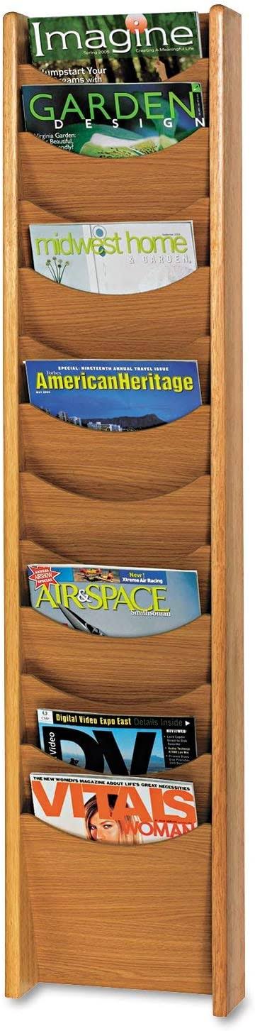 Solid Wood Wall-Mount Literature Display Rack, Medium Oak H57989