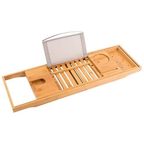 100% Natural Bamboo Bath Caddy with Wine Glass Holder O1436