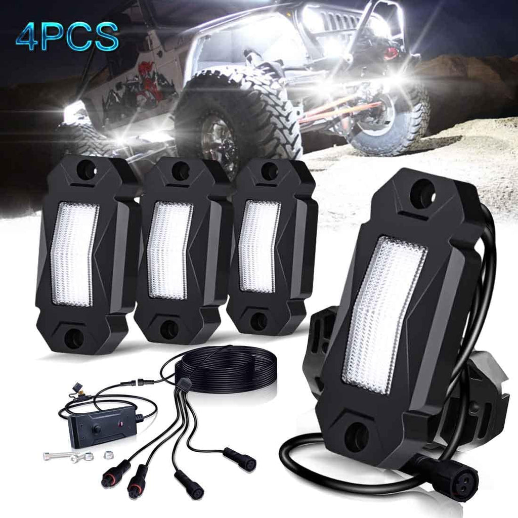 White LED Rock Lights 4 Pods with Switch Wire Harness M901