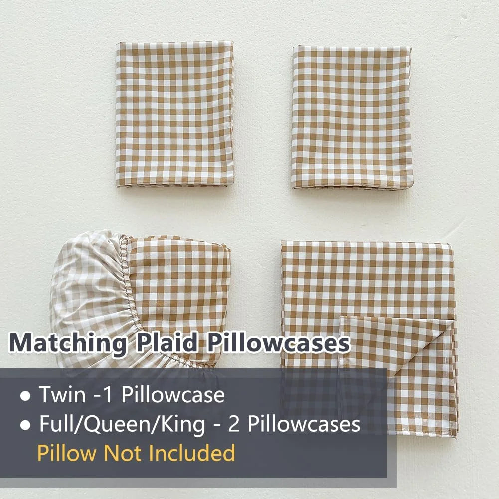 Tan Gingham Sheet Set with Deep Pockets U597417