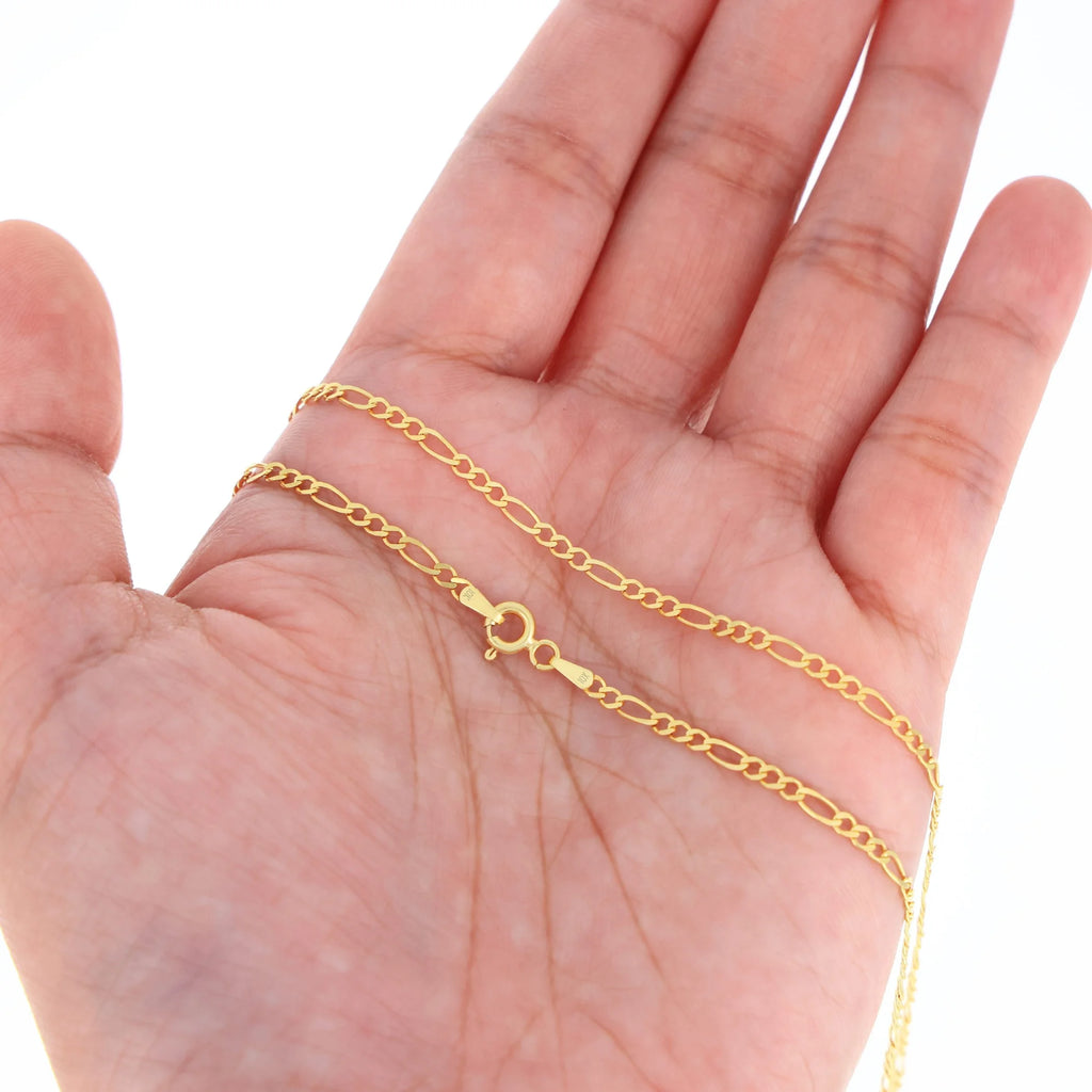 10k Yellow Gold Solid Figaro Chain Link Pendant Necklace 16" - 24" J67938