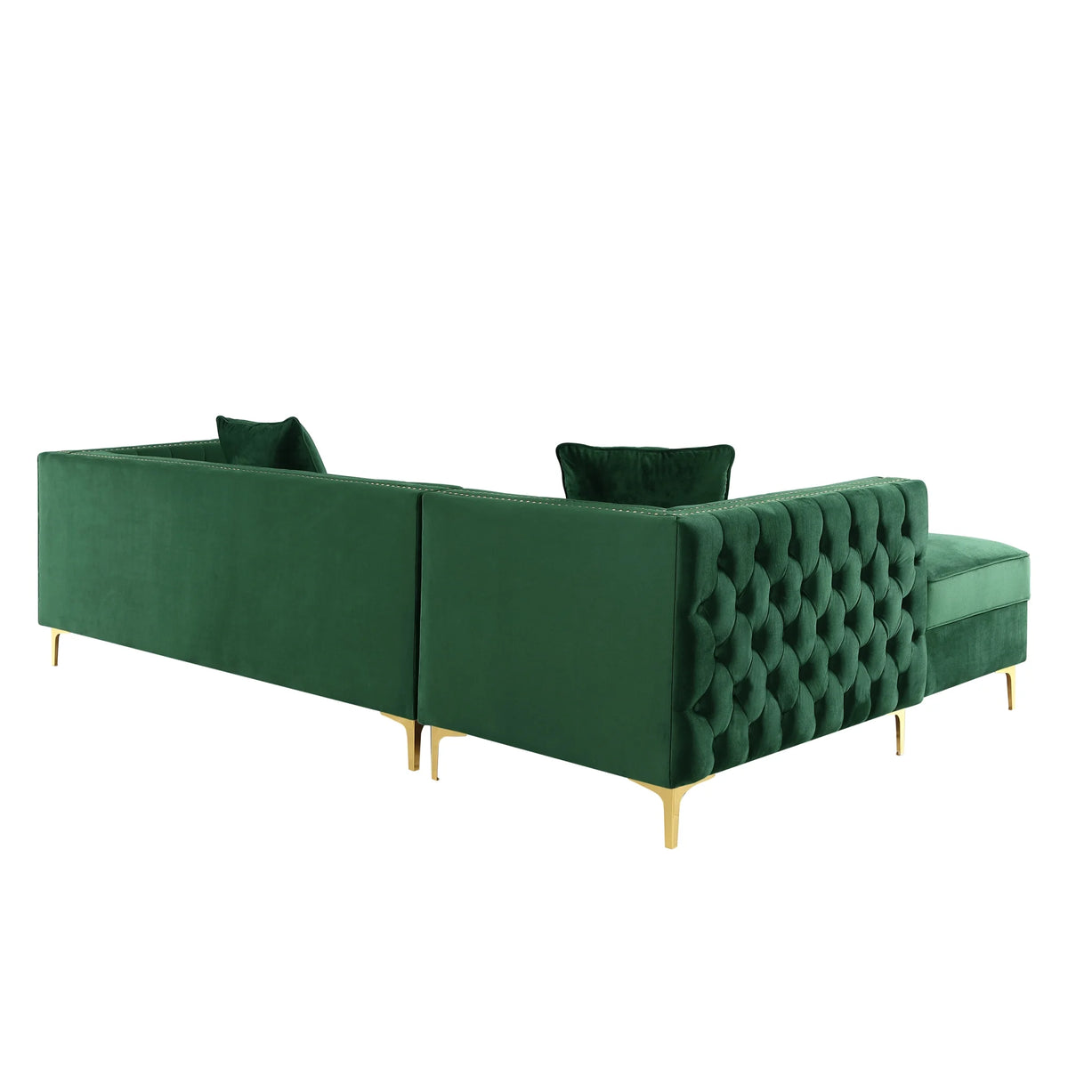 Hunter Green Velvet Chaise Sectional Sofa with Gold Nailhead Trim W831198